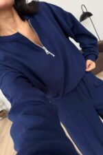 Yakası Fermuarlı Triko Takım Lacivert - Görsel 3
