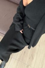 Triko Crop Hırka Etek Takım Siyah - Görsel 2