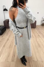 Triko Crop Hırka Etek Takım Gri - Görsel 2