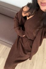 Triko Crop Hırka Etek Takım Kahverengi - Görsel 3