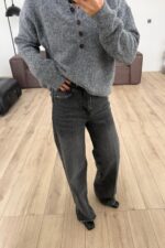 Samir Wide Leg Siyah Yıkama Jean - Görsel 2