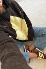 Büyük Baklava Desenli Yumuşak Kazak Kahverengi - Görsel 2