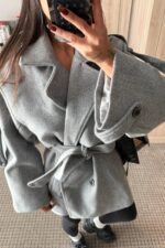 Rüzgarlıklı Kaşe Kaban Gri - Görsel 3