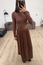 Beli Bağlamalı Elbise Kahverengi - Görsel 2