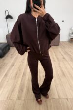 Modal İspanyol Paçalı Tayt Takım Kahverengi - Görsel 3