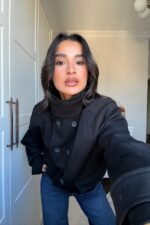 Tasarım Düğmeli Bomber Ceket Siyah - Görsel 2