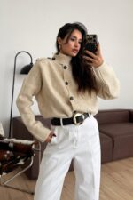 Düğme Detaylı Hırka Bej