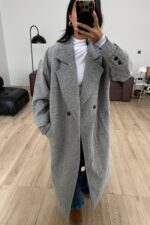 Astarlı Kruvaze Yaka Kaşe Kaban Gri - Görsel 2