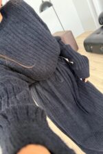 Dokulu Triko Elbise Siyah - Görsel 2