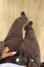 Afro Wide Leg Kahve Eskitme Jean - Görsel 3