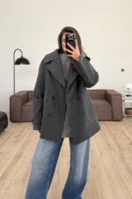 Bağlamalı Kaşe Kısa Kaban Antrasit