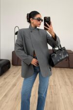 Tek Düğmeli Dik Yakalı Ceket Antrasit