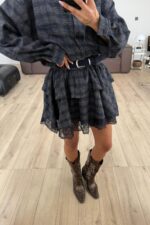 Kemerli Güpür Detay Kat Etek Lacivert