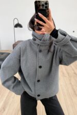 Kaşe Çizgili Düğmeli Ceket Antrasit - Görsel 2