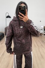 Çıtçıtlı Leopar Desenli Eşofman Takım Kahverengi - Görsel 3