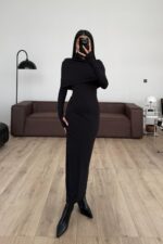 İki Parça Uzun Kollu Soft Touch Elbise Siyah