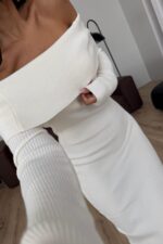 Madonna Yaka Fitilli Uzun Elbise Ekru - Görsel 3