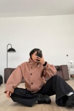 Kaşe Çizgili Düğmeli Ceket Kiremit - Görsel 3