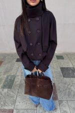 Tasarım Düğmeli Bomber Ceket Acı Kahve - Görsel 2