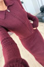 Nova Hırkalı Triko Takım Bordo - Görsel 3