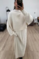 İki Parça Triko Elbise Ekru - Görsel 2