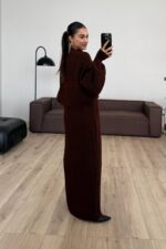 İki Parça Triko Elbise Kahverengi - Görsel 4