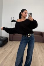 Yarasa Kollu Modal Bluz Siyah