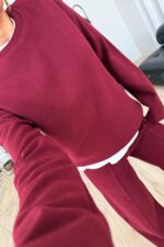 Premium Fitilli Triko Takım Bordo - Görsel 3