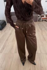 Kalın Saten Pantolon Kahverengi - Görsel 2