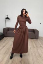 Beli Bağlamalı Elbise Kahverengi