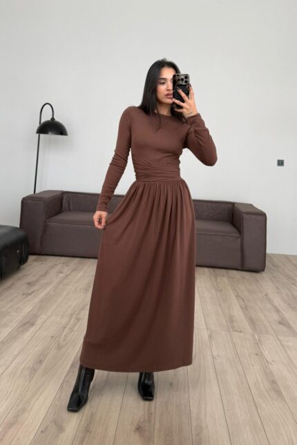 Beli Bağlamalı Elbise Kahverengi