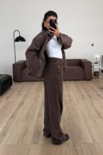 Afro Wide Leg Kahve Eskitme Jean - Görsel 4