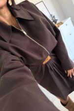 Trend Büzgülü Etek Ceket Takım Acı Kahve - Görsel 3