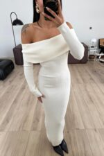 Madonna Yaka Fitilli Uzun Elbise Ekru - Görsel 2