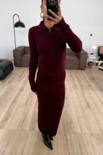 Nova Hırkalı Triko Takım Bordo - Görsel 2