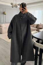 Uzun Dik Yakalı Kaban Antrasit - Görsel 2