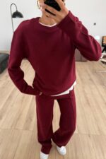 Premium Fitilli Triko Takım Bordo - Görsel 2