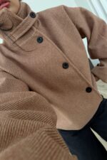 Kaşe Çizgili Düğmeli Ceket Kiremit - Görsel 4