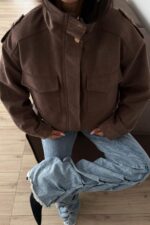 Süet Çift Cepli Vizon Bomber Ceket - Görsel 3