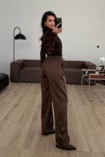 Kalın Saten Pantolon Kahverengi - Görsel 4