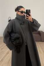 Trend Dik Yaka Kaşe Kaban Antrasit - Görsel 2