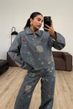 Çiçek Desenli Tasarım Ceket