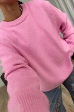 Yumuşak bisiklet Yaka Triko Kazak Fuşya - Görsel 2