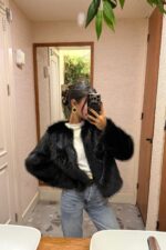 Erus Parlak Tüylü Kürk Ceket Siyah - Görsel 2