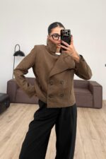 Kruvaze Kısa Süet Ceket Haki