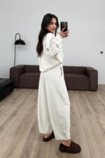 Yakası Fermuarlı Triko Takım Ekru - Görsel 4