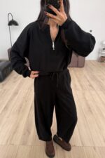 Yakası Fermuarlı Triko Takım Mürdüm - Görsel 2