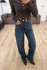 Hans Kemerli Wide Leg Koyu Mavi Jean - Görsel 2