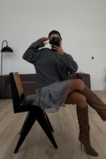 Asimetrik Kesim Güpürlü Bluz Antrasit