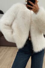 Erus Tüylü Kürk Ceket Ekru - Görsel 2